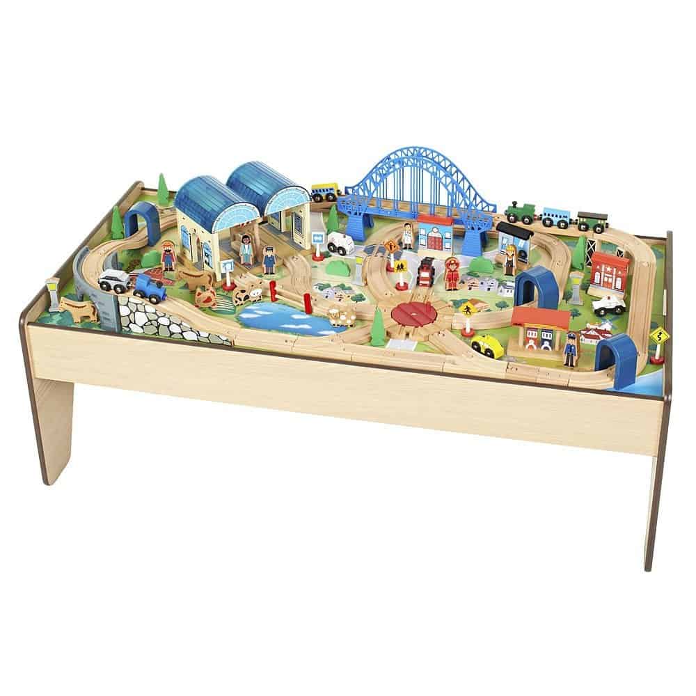 imaginarium classic train table with roundhouse wooden train set